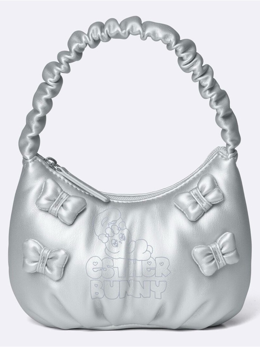 NEW Kawaii GU x Esther Bunny Silver Puffy Handbag Japan ribbons